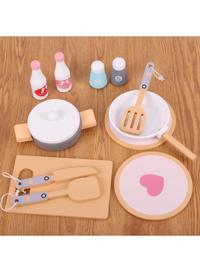 XiuWoo Wooden Mini Kitchen Set for Toddlers Pretend Play Kitchen ,All-in-One Toy Kitchen Baby Wooden Kitchen Set Easy Assembly Safe Design Best Gift for Boys Girls - Image 4