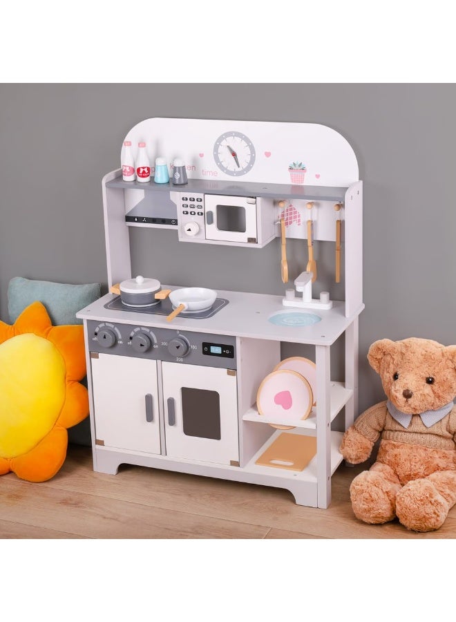 XiuWoo Wooden Mini Kitchen Set for Toddlers Pretend Play Kitchen ,All-in-One Toy Kitchen Baby Wooden Kitchen Set Easy Assembly Safe Design Best Gift for Boys Girls - Image 2