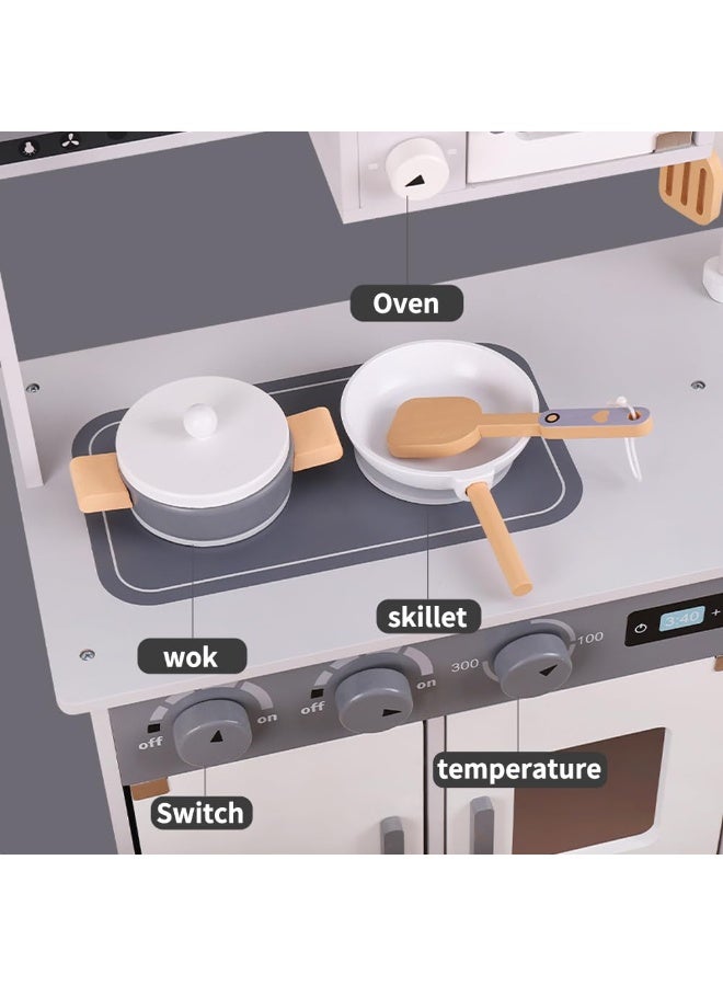 XiuWoo Wooden Mini Kitchen Set for Toddlers Pretend Play Kitchen ,All-in-One Toy Kitchen Baby Wooden Kitchen Set Easy Assembly Safe Design Best Gift for Boys Girls - Image 3