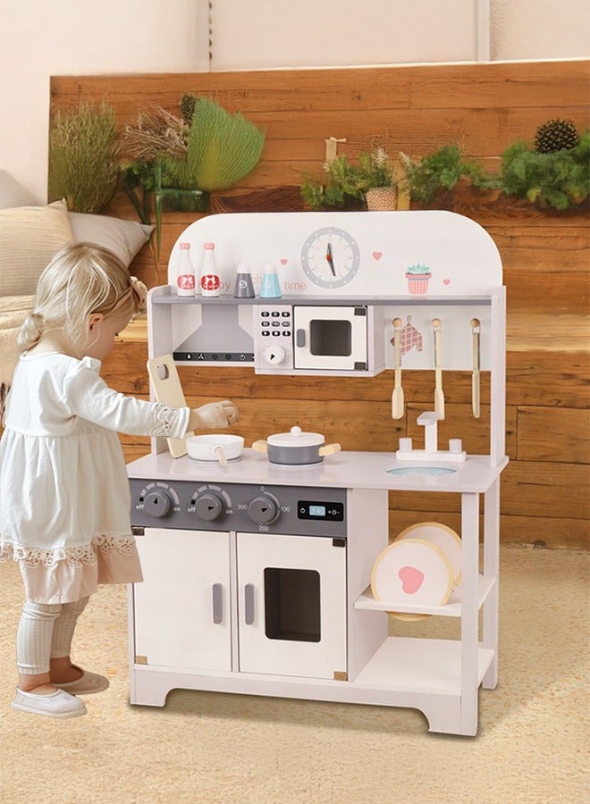 XiuWoo Wooden Mini Kitchen Set for Toddlers Pretend Play Kitchen ,All-in-One Toy Kitchen Baby Wooden Kitchen Set Easy Assembly Safe Design Best Gift for Boys Girls - Image 1