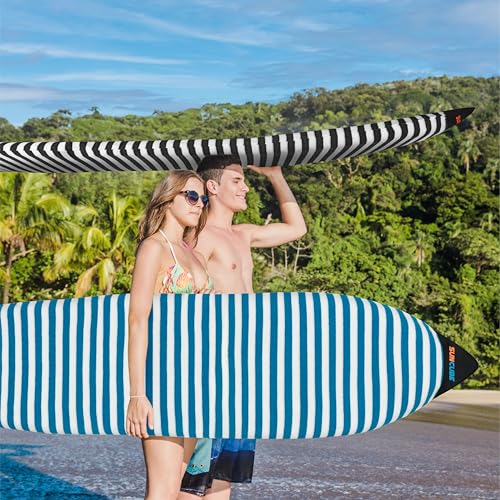 Suncube SUN CUBE Surfboard Sock Cover, Protective Surf Bag for Surfing Board, Light Stretchy Surfbag Sleeve for Funboard, Hybrid (9'6'', Blue White) - Image 5