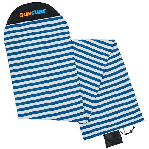 Suncube SUN CUBE Surfboard Sock Cover, Protective Surf Bag for Surfing Board, Light Stretchy Surfbag Sleeve for Funboard, Hybrid (9'6'', Blue White) - Image 1