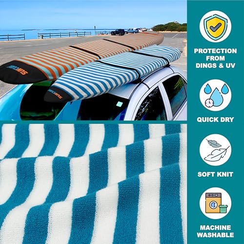 Suncube SUN CUBE Surfboard Sock Cover, Protective Surf Bag for Surfing Board, Light Stretchy Surfbag Sleeve for Funboard, Hybrid (9'6'', Blue White) - Image 3