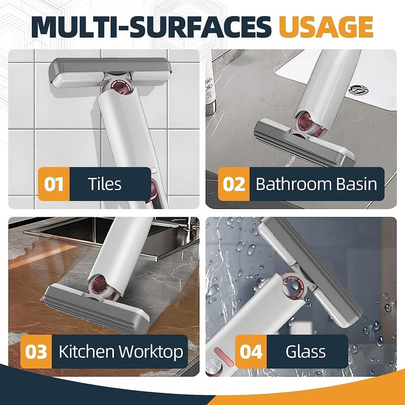 Suicune Mini Cleaning Mop Portable Squeeze Mop HandWashable Desktop Cleaning Mini Mop Absorbent Sponge Head Kids Mop Cloth Replacement for Bathroom Kitchens Tableware Desktop Car Glass - Image 2