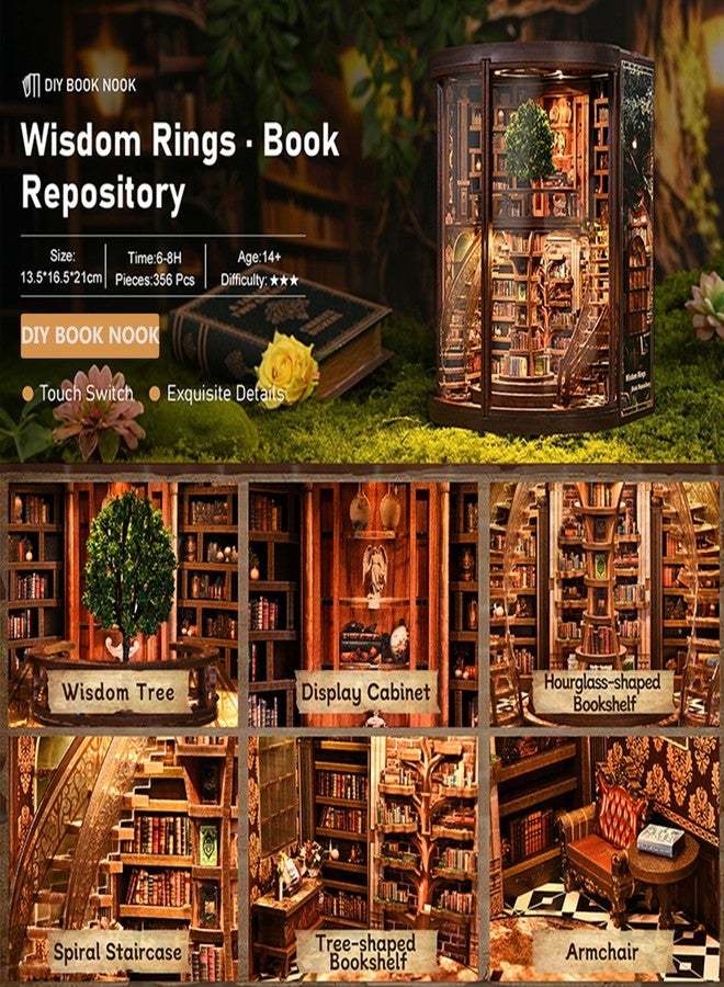 ISSEVE Book Nook Kits for Adults, Library Booknook Kit DIY Miniature Dollhouse Book Nooks, 3D Wooden Puzzle Model Creative Bookshelf Home Decoration Adult Crafts Kits Gift (Wisdom Book Repository) - Image 4