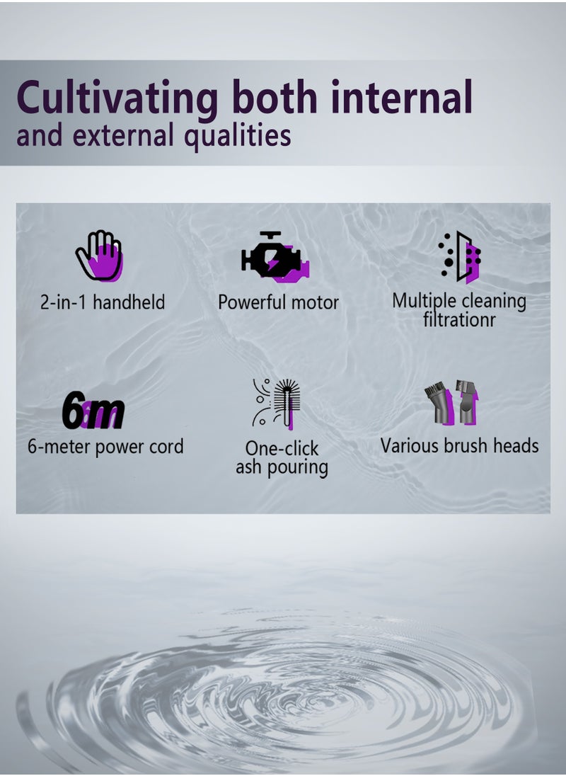 HAOHAN Vacuum Cleaner, 26000Pa (600W) Powerful Suction, Multi-function Handheld Stick Vacuum Cleaner, 6M Corded Stick Cacuum Cleaner, 5 Layers 99% Filtered, 1L Large Capacity Bust Bin with Two Replaceable Suction Heads, Suitable for Hard Floors, Carpets and Pet Hair  - Image 3