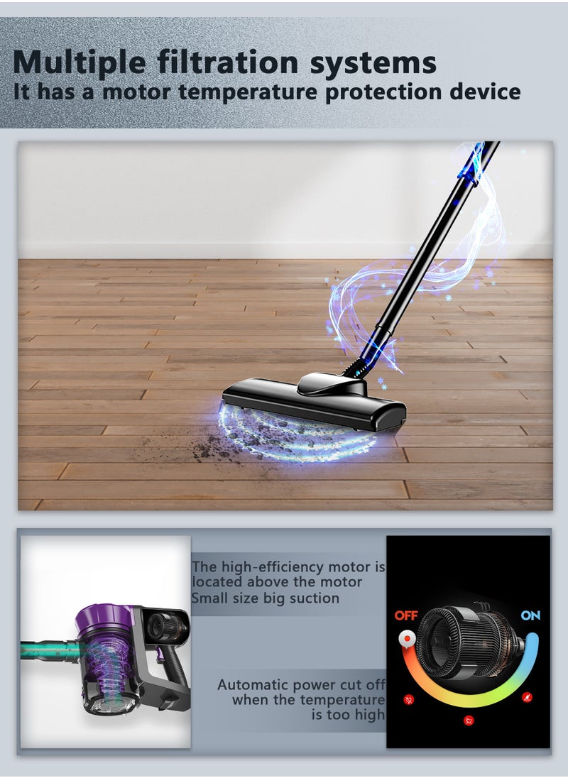 HAOHAN Vacuum Cleaner, 26000Pa (600W) Powerful Suction, Multi-function Handheld Stick Vacuum Cleaner, 6M Corded Stick Cacuum Cleaner, 5 Layers 99% Filtered, 1L Large Capacity Bust Bin with Two Replaceable Suction Heads, Suitable for Hard Floors, Carpets and Pet Hair  - Image 2