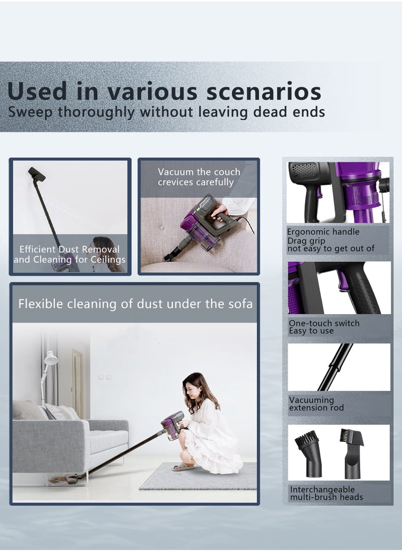HAOHAN - Vacuum Cleaner, 26000Pa (600W) Powerful Suction, Multi-function Handheld Stick Vacuum Cleaner, 6M Corded Stick Cacuum Cleaner, 5 Layers 99% Filtered, 1L Large Capacity Bust Bin with Two Replaceable Suction Heads, Suitable for Hard Floors, Carpets and Pet Hair - Image 1