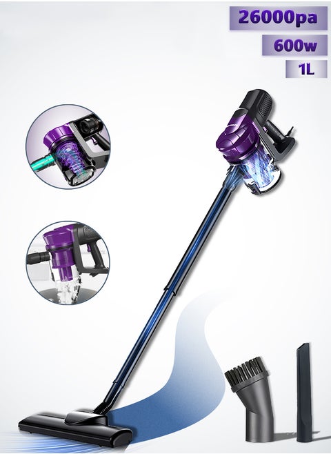 Vacuum Cleaner, 26000Pa (600W) Powerful Suction, Multi-function Handheld Stick Vacuum Cleaner, 6M Corded Stick Cacuum Cleaner, 5 Layers 99% Filtered, 1L Large Capacity Bust Bin with Two Replaceable Suction Heads, Suitable for Hard Floors, Carpets and Pet Hair
