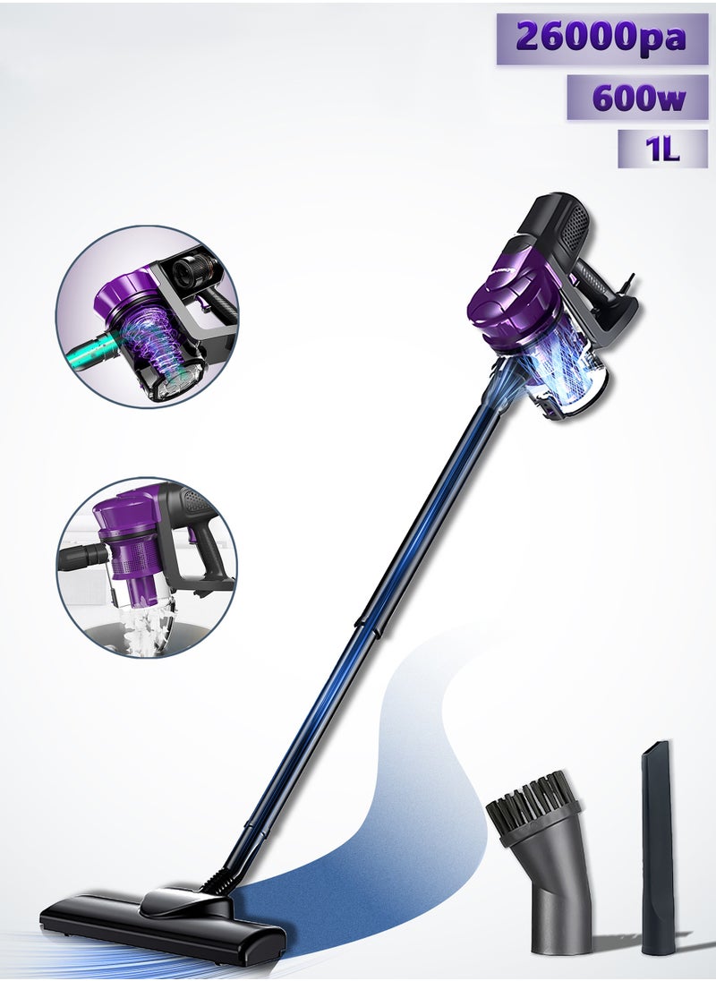 HAOHAN Vacuum Cleaner, 26000Pa (600W) Powerful Suction, Multi-function Handheld Stick Vacuum Cleaner, 6M Corded Stick Cacuum Cleaner, 5 Layers 99% Filtered, 1L Large Capacity Bust Bin with Two Replaceable Suction Heads, Suitable for Hard Floors, Carpets and Pet Hair  - Image 1