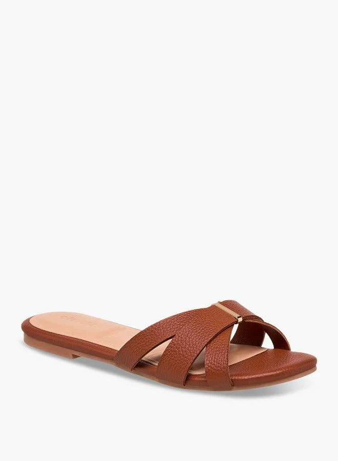 Celeste Women's Solid Slip-On Cross Strap Sandals