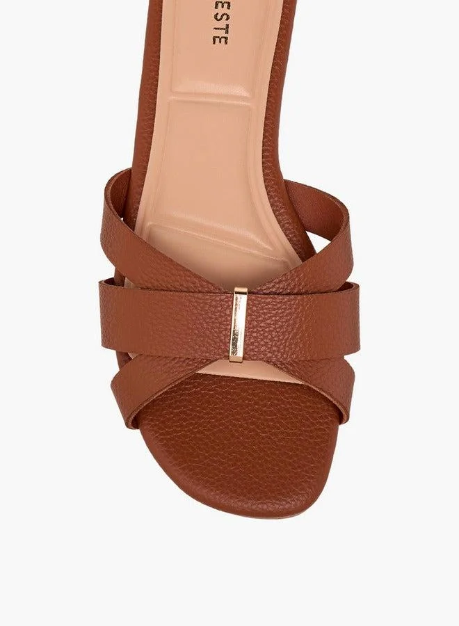 Celeste Women's Solid Slip-On Cross Strap Sandals