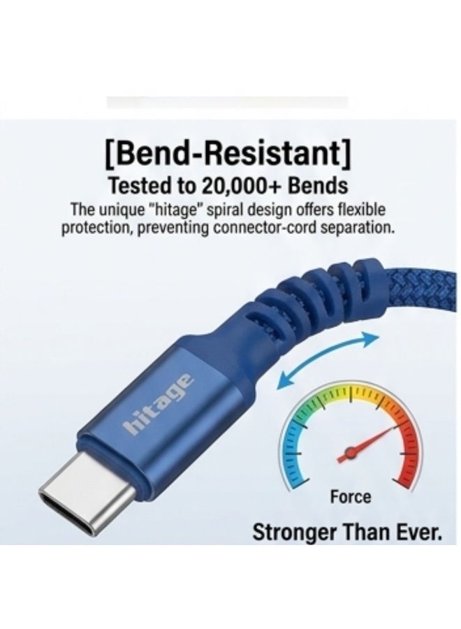 هيتيج كابل Hitage WB-582 (USB Type-C إلى Lightning) لنقل البيانات والشحن السريع، يدعم تقنية الشحن السريع PD بقوة 20 واط، كابل مجدول مقاوم للثني، مزامنة بيانات عالية السرعة، اللون أزرق. - Image 5
