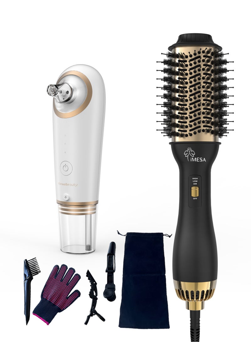 iMESA New hot air brush, 1000W electric hair dryer brush, styler and hair volumizer; 4-in-1 facial pore blackhead remover vacuum cleaning instrument, more cost-effective combination purchase  - Image 1