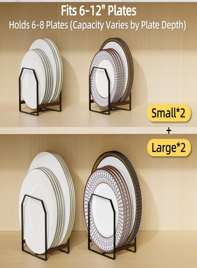 TIPSYTREE 4 Pack Kitchen Plate Organizer for Cabinet Space Saver Dish Holder Rack Metal Dinner Dish Drying Racks for Cupboard and Countertop, Holds Single or Multiple Plates Upright, 2 Large 2 Small Black - Image 2