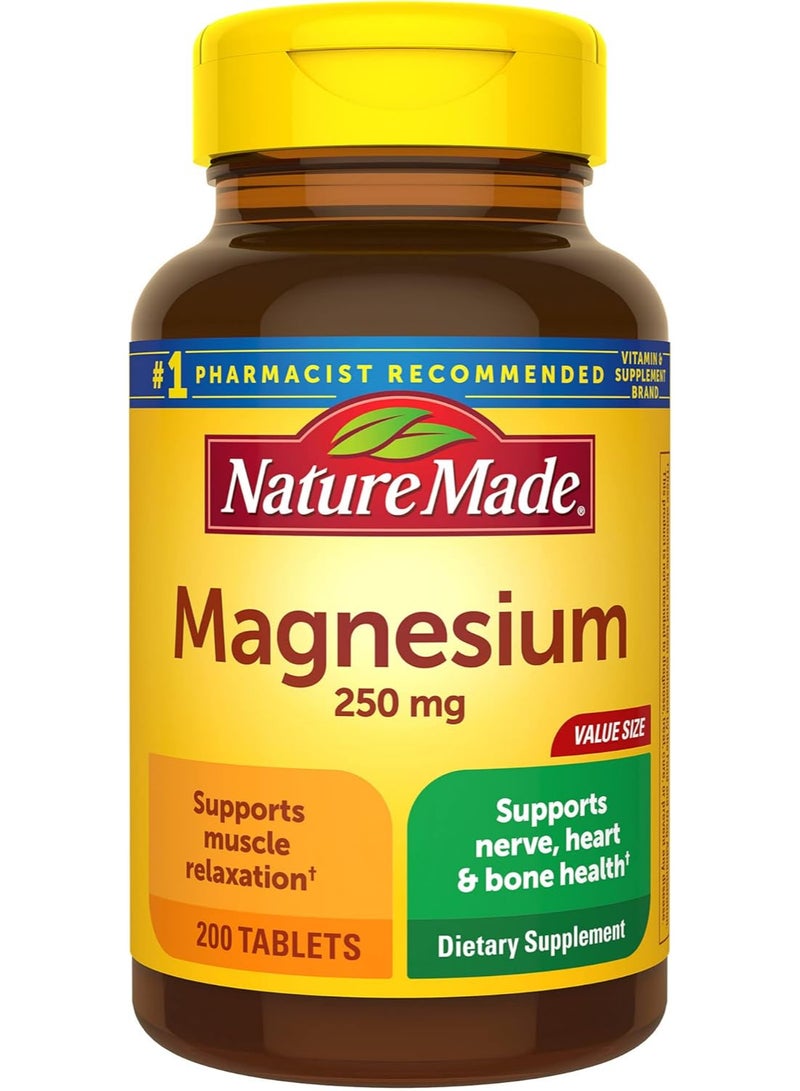 Nature Made Magnesium Oxide 250 mg, Magnesium Supplements for Men and Women, Support for Muscle, Heart, Bone and Nerve Health, 200 Tablets, 200 Day Supply - Image 1