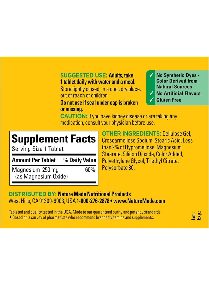 Nature Made Magnesium Oxide 250 mg, Magnesium Supplements for Men and Women, Support for Muscle, Heart, Bone and Nerve Health, 200 Tablets, 200 Day Supply - Image 2