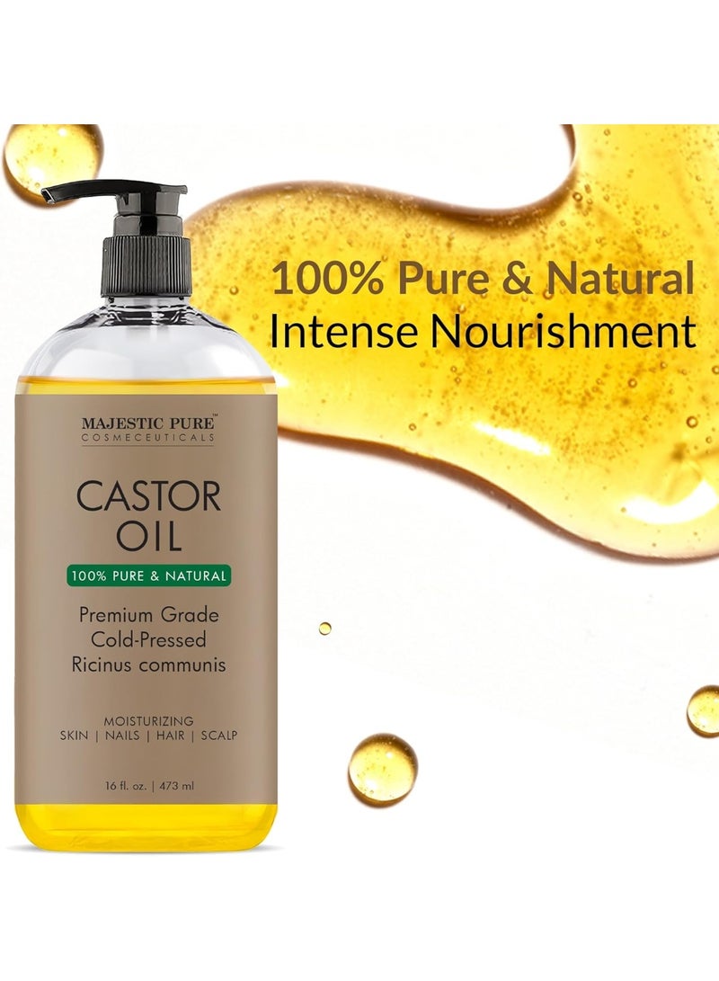Majestic Pure Pack of 2 Organic Castor Oil 473 ML Large  Cold Pressed & 100% Pure and Organic Jojoba Oil 236 ML Large | 100% Pure Jojoba Oil Organic for Skin, Hair, Scalp, Nails, Face - Image 2