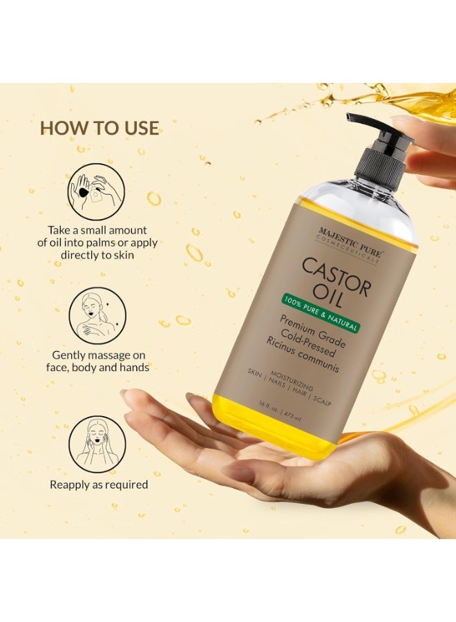 Majestic Pure Pack of 2 Organic Castor Oil 473 ML Large  Cold Pressed & 100% Pure and Organic Jojoba Oil 236 ML Large | 100% Pure Jojoba Oil Organic for Skin, Hair, Scalp, Nails, Face - Image 4