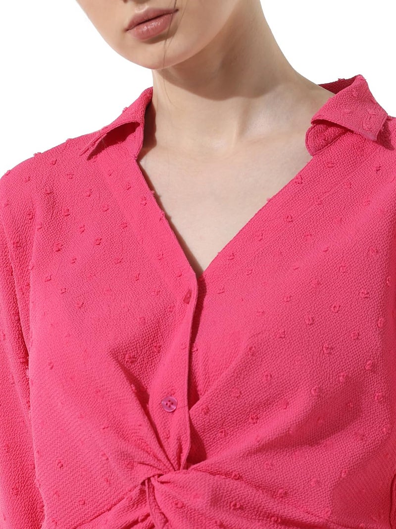 ONLY Women Self Design Polyester Crop Length Pink Shirt - Image 4