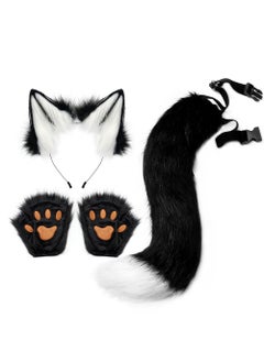 Generic Halloween Fox Ears Tail Set Cosplay Gloves White and Black  - Image 1