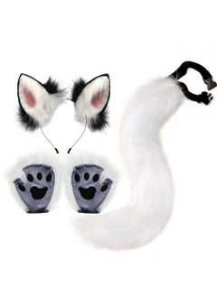 Generic Halloween Fox Ears Tail Set Cosplay Gloves White and Black  - Image 3
