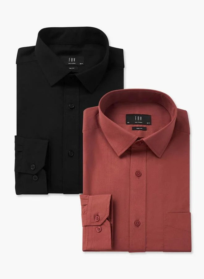 سبلاش فيڤ Set of 2 - Men Slim Fit Collared Long Sleeves Shirt