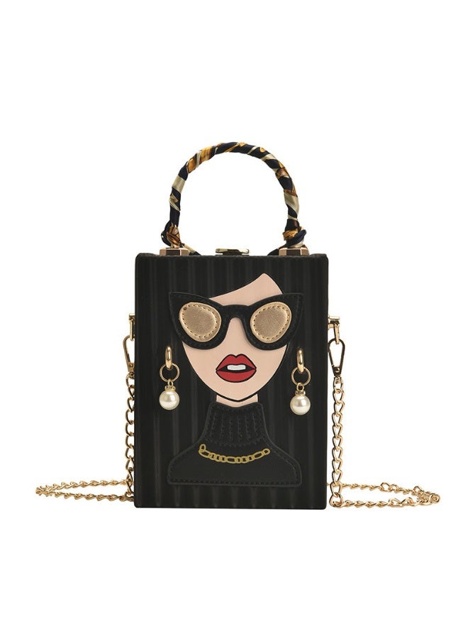 Just Pretty Corner Urban Style Ladyhead Faux Pearl Earrings Design Handbag Black - Image 1