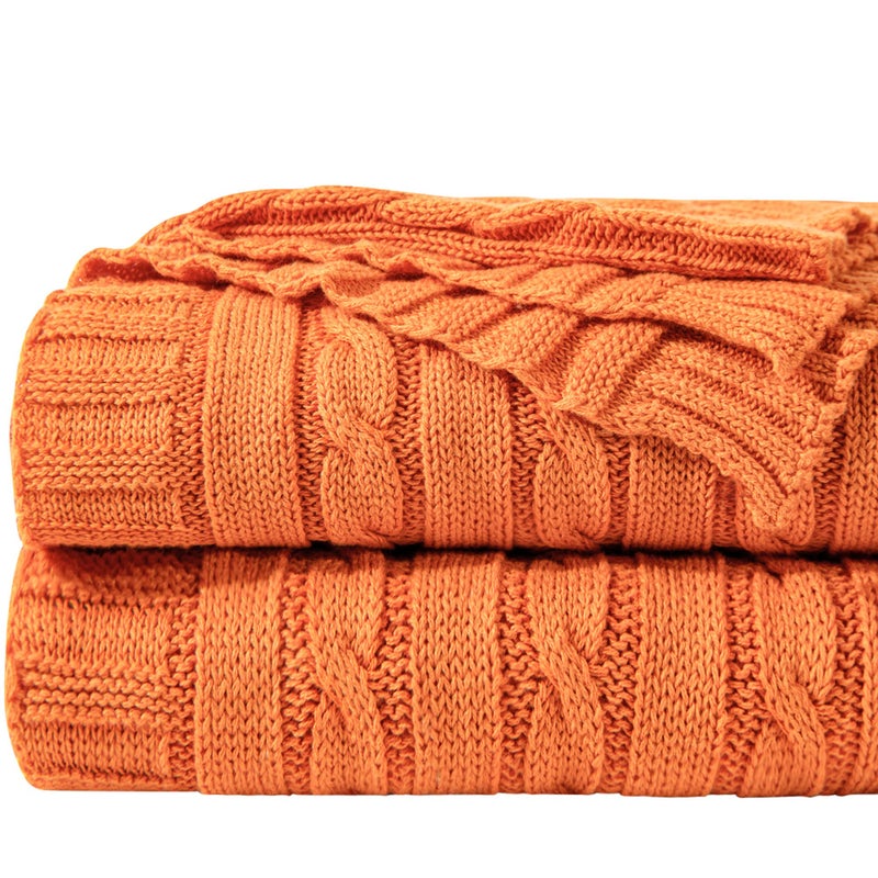 NTBAY NTBAY 100 Pure Cotton Cable Knit Throw Blanket Super Soft Warm 51x67 Knitted Throw Blanket for Couch Sofa Chair Bed  Extra Cozy Machine Washable Comfortable Home Decor Orange  - Image 1