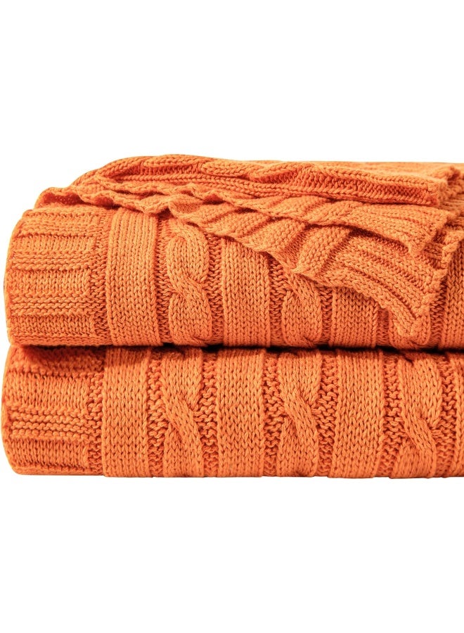 NTBAY 100 Pure Cotton Cable Knit Throw Blanket Super Soft Warm 51x67 Knitted Throw Blanket for Couch Sofa Chair Bed  Extra Cozy Machine Washable Comfortable Home Decor Orange
