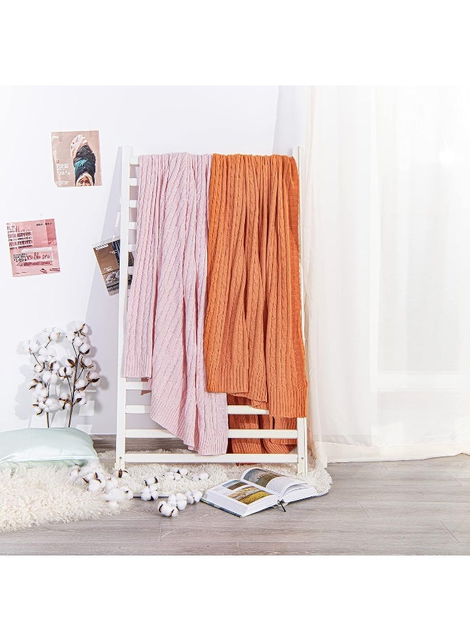 NTBAY NTBAY 100 Pure Cotton Cable Knit Throw Blanket Super Soft Warm 51x67 Knitted Throw Blanket for Couch Sofa Chair Bed  Extra Cozy Machine Washable Comfortable Home Decor Orange  - Image 3