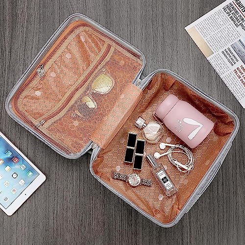 Gvnd Portable Makeup Travel Case Hand Luggage with Elastic Band, Small Hard Shell Cosmetic Case for Women Girls (Grey) - Image 3