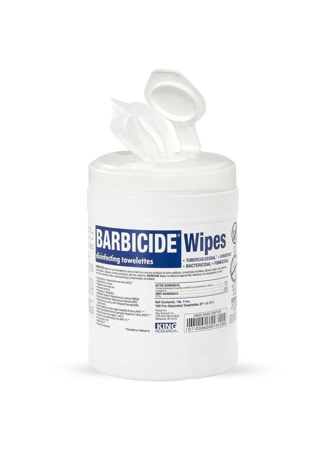 Barbicide مناديل مطهرة - مناديل مطهرة واسعة الطيف مسجلة لدى وكالة حماية البيئة للاستخدام في الصالونات والمنازل | 160 قطعة (عبوة من 1) - Image 1