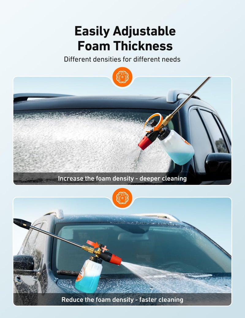 AstroAI Foam Cannon, Heavy Duty Car Foam Blaster Wide Neck Adjustable Snow Foam Lance and Thick Foam for Pressure Washer with 1/4" Quick Connector,1L Bottle & 5 Nozzles - Image 5