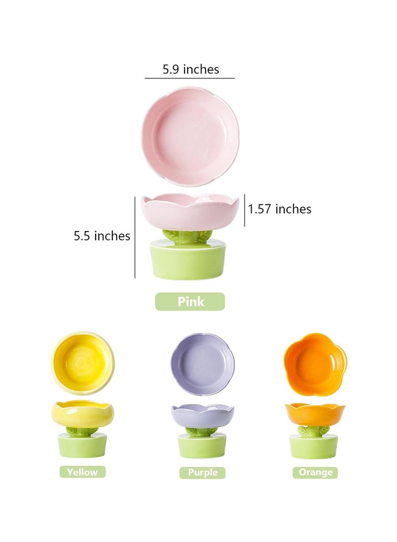 Ceramic Elevated Cat Bowl, Wide Shallow Cat Food Tray for Food and Water, Anti-Vomiting, Protect Pet's Spine, Suitable Height for Cats, Cute Indoor Cat Bowl (Yellow) - Image 2