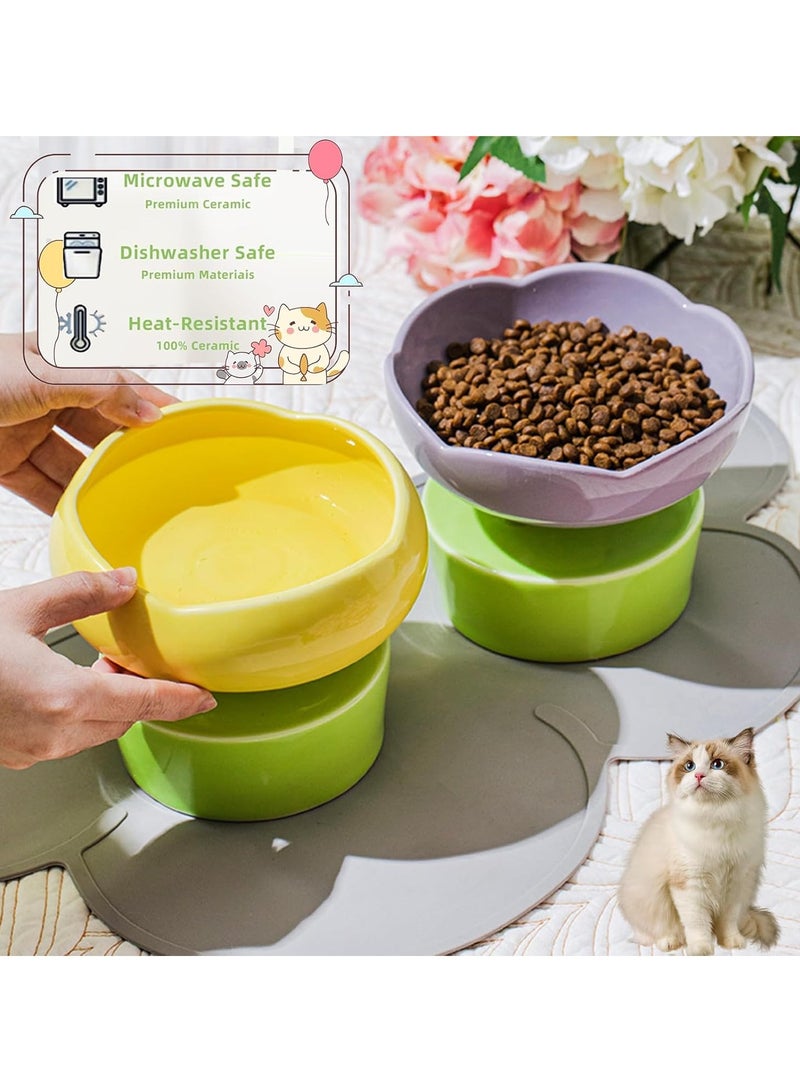 Ceramic Elevated Cat Bowl, Wide Shallow Cat Food Tray for Food and Water, Anti-Vomiting, Protect Pet's Spine, Suitable Height for Cats, Cute Indoor Cat Bowl (Yellow) - Image 3