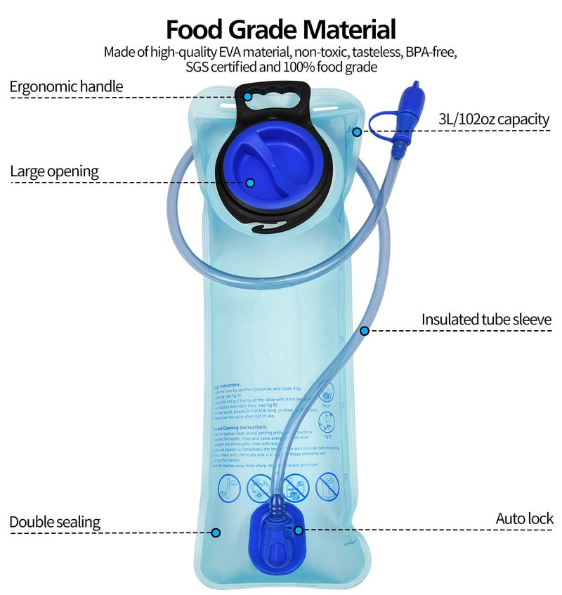 Mdvora 1/2/4/8 Pack Hydration Bladder  1.5L/2L/2.5L/3L Water Reservoir  Leakproof Water Bladder Hydration Pack  Large Opening Water Storage Bladder Bag  For Cycling Hiking Camping (3L 1 Pack Blue) - Image 4