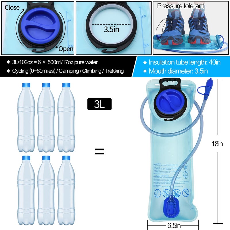Mdvora 1/2/4/8 Pack Hydration Bladder  1.5L/2L/2.5L/3L Water Reservoir  Leakproof Water Bladder Hydration Pack  Large Opening Water Storage Bladder Bag  For Cycling Hiking Camping (3L 1 Pack Blue) - Image 3