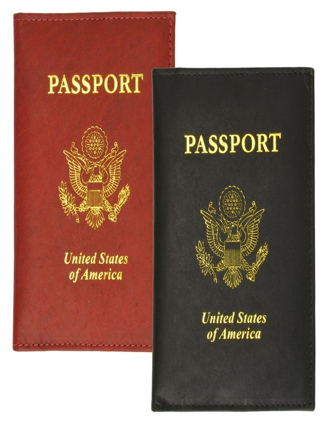 Marshal 2 Passport Cover Holders Genuine Leather ID Wallet Case Travel Red Black New ! - Image 1