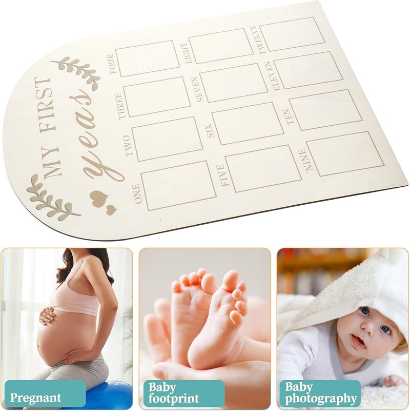 First Year Photo Frame Wooden Newborn 12 Months Milestone Picture Board Nursery Decor Memory Keepsake Frame - Image 3