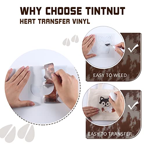 Tintnut Cowhide HTV Vinyl - 10 Sheets 12 x 10 inches Brown Heat Transfer Vinyl Animal Printed Patterned HTV Iron on Vinyl for T-Shirts DIY Compatible with Cricut or Silhouette Cameo - Image 3