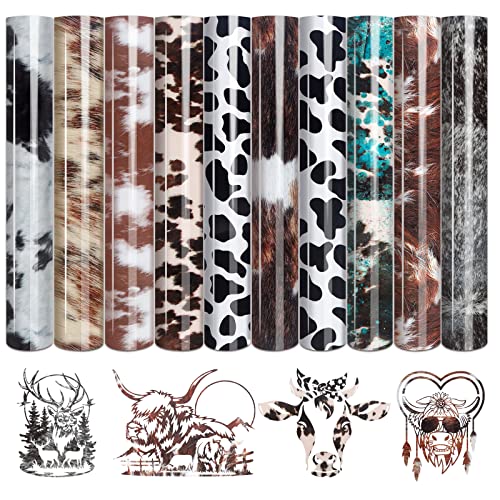 Tintnut Cowhide HTV Vinyl - 10 Sheets 12 x 10 inches Brown Heat Transfer Vinyl Animal Printed Patterned HTV Iron on Vinyl for T-Shirts DIY Compatible with Cricut or Silhouette Cameo - Image 1