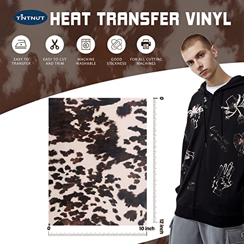 Tintnut Cowhide HTV Vinyl - 10 Sheets 12 x 10 inches Brown Heat Transfer Vinyl Animal Printed Patterned HTV Iron on Vinyl for T-Shirts DIY Compatible with Cricut or Silhouette Cameo - Image 2