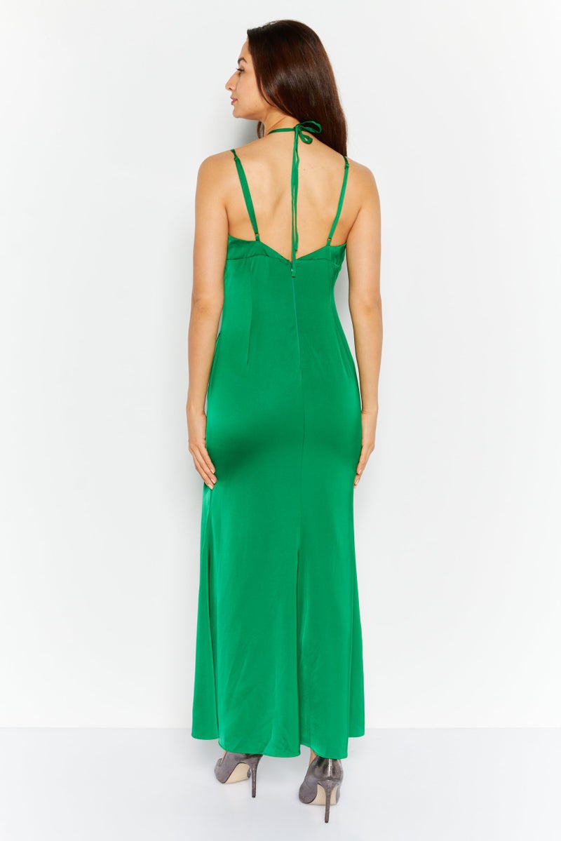 Aqua Women Solid Maxi Casual Dress, Green - Image 3