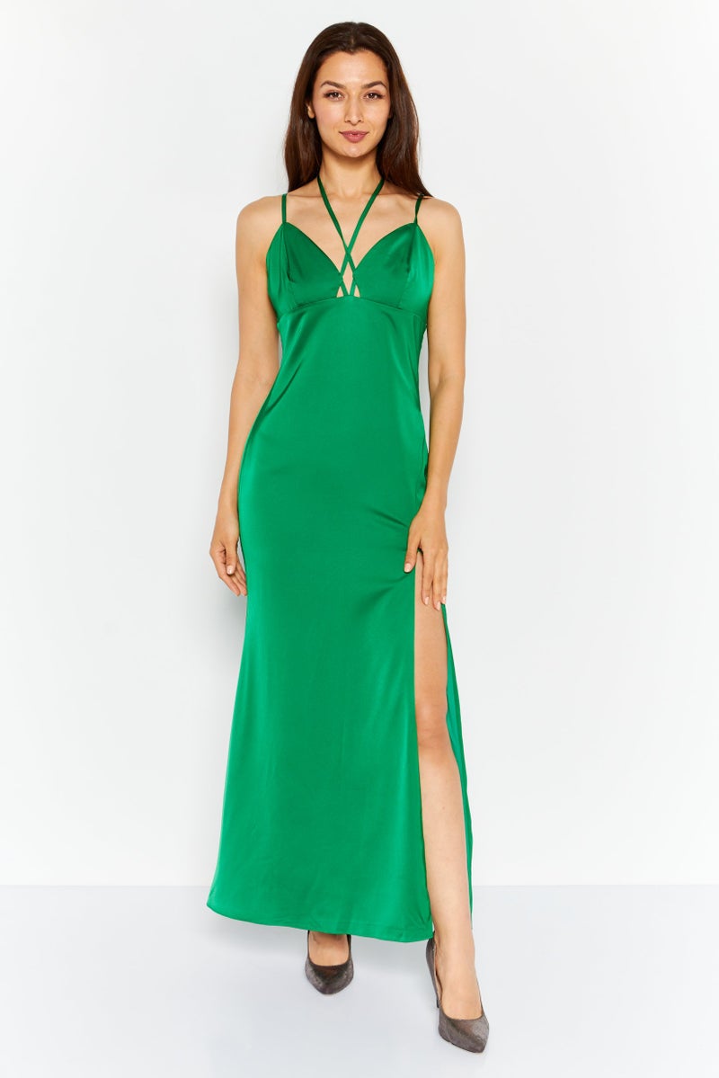 Aqua Women Solid Maxi Casual Dress, Green - Image 1