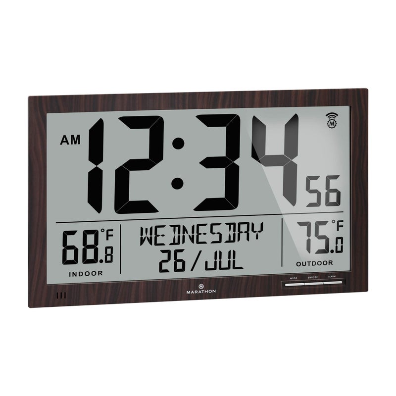 Marathon MARATHON Atomic Full Calendar Clock with Extra Large Digits Indoor and Outdoor Temperature 