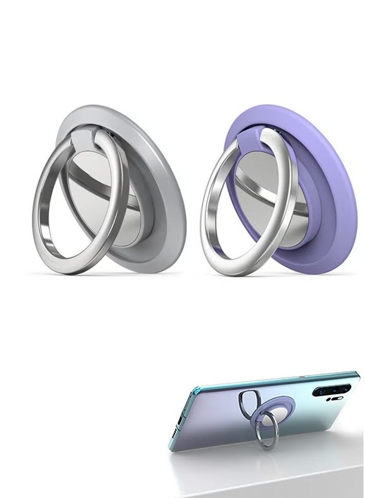 4 Pcs Magnetic Cell Phone Ring Holder, 360° Rotation Collapsible Mobile Phone Grip Stand Holder, Finger Ring Grip (Silver+Purple) - Image 1