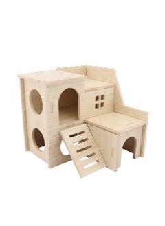 Tiny Hamster Maze Wood House Fun Slide House Double-Decker Hut for Dwarf Gerbil Mouse Mice Rat Small Animals(Only for Small Hamster)