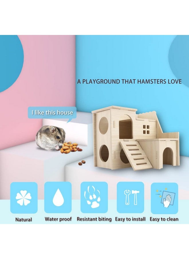 kcrygogo - Tiny Hamster Maze Wood House Fun Slide House Double-Decker Hut for Dwarf Gerbil Mouse Mice Rat Small Animals(Only for Small Hamster) - Image 1