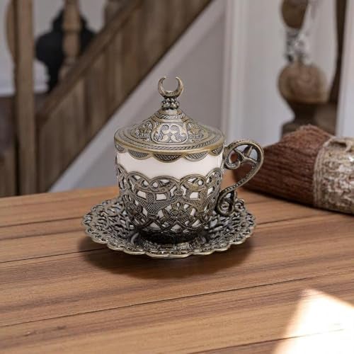 Alisveristime (1 Pc Turkish Coffee Cup - Traditional Design with Crescent Motif, Porcelain Cup and Saucer for Turkish, Greek, Arabic Coffee and Espresso (Gelincik) (Antique Green) - Image 5